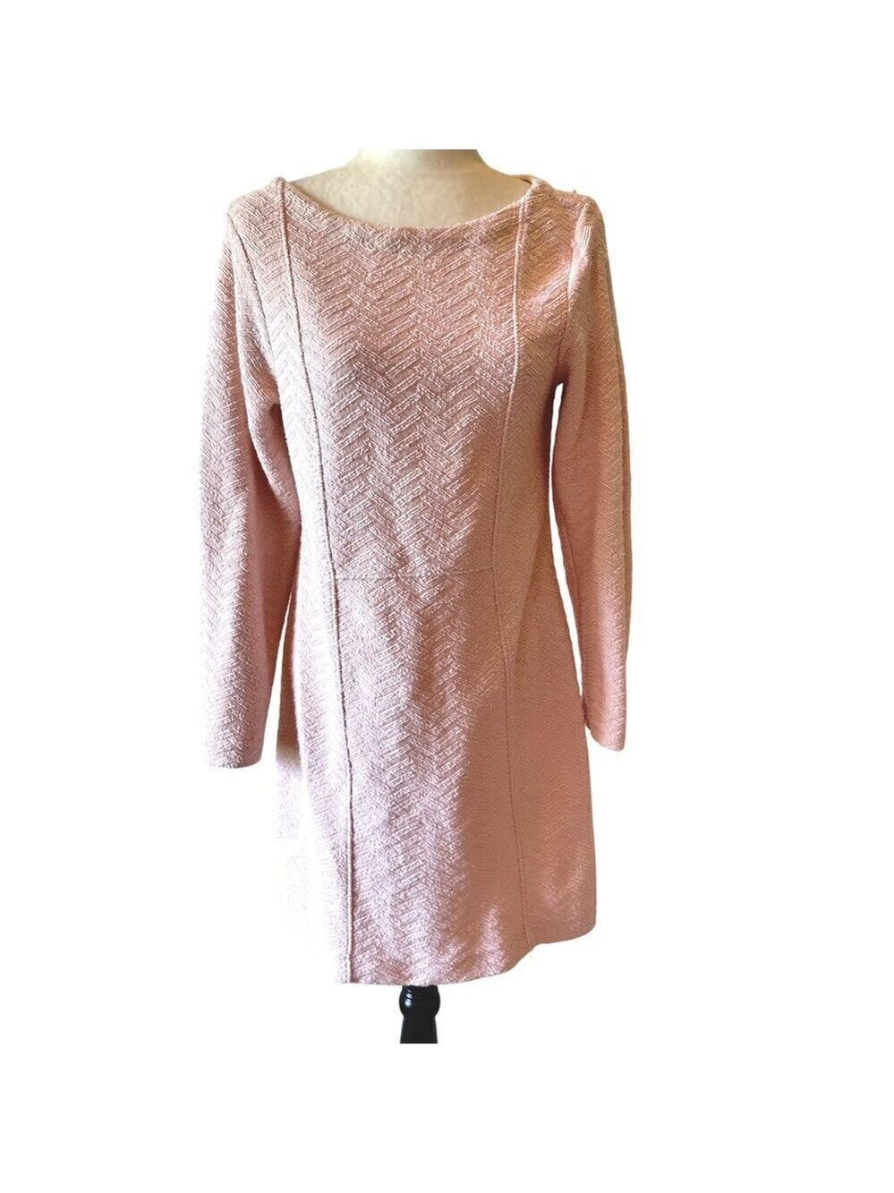 Anthropologie Pink Knit Shift Dress Sz M Long Sleeve Cotton Saturday Sunday